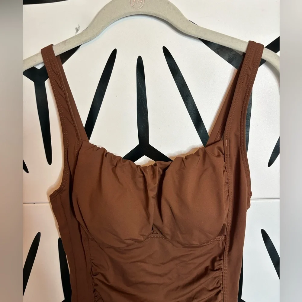 NWOT Aqua Eve One-Piece Tummy Control Vintage Swimsuit Chocolate Brown Size S